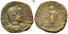 Roman Imperial Elagabalus AD 218-222. Struck AD 221. Rome Sestertius Æ 30 mm., 23,99 g. I[MP C]AES M AVR ANTONINVS PIVS AVG, laureate, draped and cuirassed bust right / [P M] TR P IIII COS [III P P], 