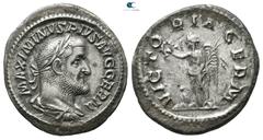 Roman Imperial Maximinus I Thrax AD 235-238. Struck AD 236-238. Rome Denarius AR 20 mm., 2,72 g. MAXIMINVS PIVS AVG GERM, laureate, draped and cuirassed bust of Maximinus I to right / VICTORIA GERM, V