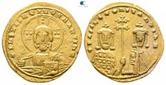 Byzantine Basil II Bulgaroktonos, with Constantine VIII AD 976-1025. Struck AD 977. Constantinople Histamenon Nomisma AV 22 mm., 4,38 g. + IhS XIS RЄX RЄGNANTIҺm, bust of Christ facing, wearing nimbus