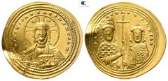 Byzantine Basil II Bulgaroktonos, with Constantine VIII AD 976-1025. Struck AD 1005-1025. Constantinople Histamenon Nomisma AV 26 mm., 4,41 g. + IhS XIS RЄX RЄGNANTIҺm, bust of Christ facing, wearing 