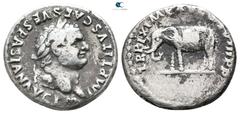Roman Imperial Titus AD 79-81. Rome Denarius AR 17 mm., 2,80 g. IMP TITVS CAES VESPASIAN AVG P M, laureate head of Titus to right / TR P IX IMP [XV COS] VIII P P, elephant marching left. very fine BMC