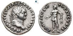 Roman Imperial Titus AD 79-81. Rome Denarius AR 18 mm., 3,45 g. IMP TITVS CAES VESPASIAN AVG P M, laureate head of Titus to right / BONVS EVENTVS AVGVSTI, Bonus Eventus standing left, holding patera i