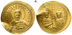 Byzantine Basil II Bulgaroktonos, with Constantine VIII AD 976-1025. Struck AD 1005-1025. Constantinople Histamenon Nomisma AV 26 mm., 4,44 g. + IhS XIS RЄX RЄGNANTIҺm, bust of Christ facing, wearing 