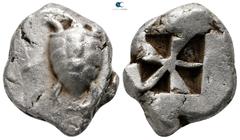 Greek Islands off Attica. Aegina circa 550-525 BC. Stater AR 21 mm., 12,08 g. "Proto-tortoise" with shell divided into thirteen segments / Incuse square of "Union Jack" pattern. very fine Meadows, Aeg