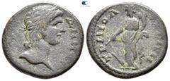 Roman Provincial Lydia. Tripolis. Pseudo-autonomous issue circa AD 138-268. Bronze Æ 24 mm., 9,15 g. ΔΗΜ[ΟC], laureate head of Demos right / TPIΠΟΛ-[ΕΙ]ΤΩΝ, Tyche standing facing, head left, holding r