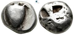 Greek Islands off Attica. Aegina circa 550-456 BC. Stater AR 17 mm., 12,16 g. Sea-turtle, head in profile / Incuse square divided by broad bands into a conventional pattern of five compartments. nearl
