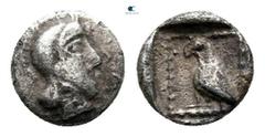 Greek Lycia. Uncertain mint. Uncertain Dynast circa 400-300 BC. Hemiobol AR or Tetartemorion AR 5 mm., 0,19 g. Diademed head right / Eagle standing left within pelleted square within incuse square. ve