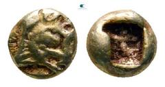 Greek Kings of Lydia. Sardeis. Time of Alyattes to Kroisos 620-539 BC. 1/48 Stater EL 4 mm, 0,29 g Boar’s head right / Incuse square punch. very fine Cf. Weidauer Group XIII, 55 (trite); cf. Spier 6 =
