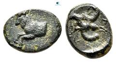 Greek Dynasts of Lycia. Uncertain mint. Perikles 380-360 BC. Bronze Æ 10 mm, 1,14 g Forepart of goat left / Triskeles. very fine Ashton, Beginning 55; Falghera –; Mildenberg, Mithrapata und Perikles –