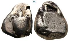 Greek Islands off Attica. Aegina 525-480 BC. Stater AR 20 mm, 11,84 g Sea turtle, head in profile / Incuse square with skew pattern. very fine Meadows, Aegina, Group IIc; HGC 6, 434.