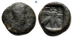 Roman Provincial Lycia. Telmessos circa 200-0 BC. Bronze Æ 11 mm, 1,47 g Head of Hermes right, wearing petasos / T-E, bee within incuse square. nearly very fine SNG Copenhagen 135.