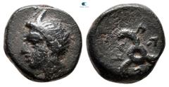 Greek Dynasts of Lycia. Perikles circa 380-360 BC. Bronze Æ 12 mm, 2,29 g Horned head of Pan left / Triskeles. nearly very fine Falghera 219-23; SNG von Aulock 4257-8.