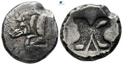 Greek Dynasts of Lycia. Uncertain mint. Uncertain Dynast circa 520-480 BC. Stater AR 22 mm, 9,02 g Forepart of boar left / Incuse square with triangular indentations. very fine SNG von Aulock 4050.
