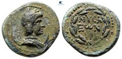 Roman Provincial Lydia. Nysa. Pseudo-autonomous issue circa AD 69-96. Bronze Æ 18 mm, 3,55 g Bust of Men right, wearing Phrygian cap / ΝΥCΑΕωΝ in two lines within wreath. very fine Kurth, GRPC Lydia V