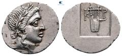 Greek Lycia. Kragos circa 48-42 BC. Hemidrachm AR 16 mm, 1,90 g Laureate head of Apollo right / Lyre; K P across fields; all within rectangular incuse. extremely fine RPC I 3301; SNG Copenhagen 59-60.
