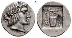 Greek Lycia. Kragos circa 30-20 BC. Hemidrachm AR 14 mm, 1,45 g Laureate head of Apollo right / K-P, lyre; palm branch to left; star to right. extremely fine SNG von Aulock 4303 var.