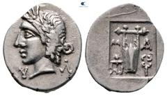 Greek Lycia. Masikytes circa 30-20 BC. Hemidrachm AR 15 mm, 1,56 g Λ-Υ, laureate head of Apollo left / M-A, lyre; trident to left; kerykeion to right. very fine Troxell 54.
