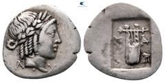 Roman Provincial Lycia. Lycian League. Masikytes 27-20 BC. Hemidrachm AR 14 mm, 1,68 g Λ-Υ, laureate head of Apollo right / M-A, kithara; tripod to right; all in incuse square very fine RPC I 3310.