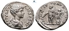 Roman Imperial Geta, as Caesar AD 198-209. Struck AD 202-203. Rome Denarius AR 20 mm, 3,58 g P SEPT GETA CAES PONT, bare-headed and draped bust of Geta to right, seen from behind / PRINC IVVENTVTIS, G