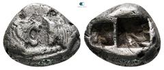 Greek Kings of Lydia. Sardeis. Kroisos 560-546 BC. 1/6 Siglos AR 12 mm, 1,64 g Confronted foreparts of lion right and bull left / Two incuse square punches of unequal size. very fine GRPC Lydia S6; Be