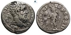 Roman Imperial Pertinax AD 193-193. Rome Denarius AR 18 mm, 2,79 g IMP CAES P HELV PERTIN AVG, laureate head right / VOT DECEN TR P COS II, Pertinax standing left, sacrificing with patera over tripod 