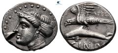 Greek Paphlagonia. Sinope circa 330-300 BC. Agreos-, magistrate Drachm AR 18 mm, 4,97 g Head of nymph Sinope left, wearing triple-pendant earring, necklace and sakkos; aphlaston before / Eagle flying 