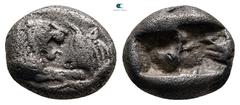 Greek Kings of Lydia. Sardeis. Kroisos 560-546 BC. 1/6 Siglos AR 11 mm, 1,68 g Confronted foreparts of lion right, with extended right foreleg, and bull left / Incuse square. very fine GRPC Lydia S6; 