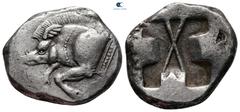 Greek Dynasts of Lycia. Uncertain mint. Uncertain Dynast 520-480 BC. Stater AR 23 mm, 8,90 g Forepart of boar left / Incuse square with triangular indentations. very fine SNG von Aulock 4050.