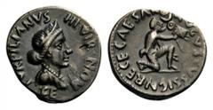 Augustus, 27 BC-AD 14. Denarius (Silver, 19mm, 3.86 g 3), Rome. P. Petronius Turpilianus, moneyer, 19 BC. TVRPILIANVS III VIR Diademed and draped bust of Feronia to right; below, FERON. Rev. CAESAR AV