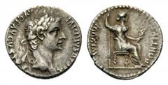 Tiberius, 14-37. Denarius (Silver, 18mm, 3.83 g 4), Lugdunum, c. 15-18. TI CAESAR DIVI AVG F AVGVSTVS Laureate head of Tiberius to right, with one ribbon of his wreath on his shoulder. Rev. PONTIF MAX