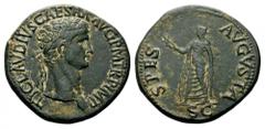 Claudius, 41-54. Sestertius (Orichalcum, 35mm, 26.92 g 7), Rome, 41-42. TI CLAVDIVS CAESAR AVG P M TR P IMP Laureate head of Claudius to right. Rev. SPES AVGVSTA / S C Spes advancing to left, holding 