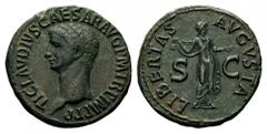 Claudius, 41-54. As (Copper, 30mm, 12.28 g 7), Rome, 50-54. TI CLAVDIVS CAESAR AVG P M TR P IMP P P Bare head of Claudius to left. Rev. LIBERTAS AVGVSTA / S - C Libertas standing facing, her head turn
