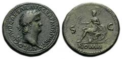 Nero, 54-68. Sestertius (Orichalcum, 34mm, 27.65 g 7), Rome, c. 65. NERO CLAVD CAESAR AVG GER P M TR P IMP P P Laureate head of Nero to right. Rev. S - C / ROMA Roma, helmeted, wearing cuirass, short 