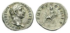 Trajan, 98-117. Denarius (Silver, 18mm, 2.79 g 6), Rome, 100. IMP CAES NERVA TRAIAN AVG GERM Laureate head of Trajan to right. Rev. P M TR P COS III P P Abundantia seated left on chair made of two cro