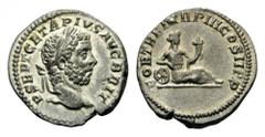 Geta, 209-212. Denarius (Silver, 3.08 g 12), Rome, 211. P SEPT GETA PIVS AVG BRIT Laureate head of Geta to right. Rev. FORT RED TR P III COS II P P Fortuna reclining on the ground to right, resting ri