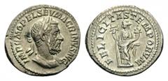 Macrinus, 217-218. Denarius (Silver, 20mm, 3.13 g 6), Rome. IMP C M OPEL SEV MACRINVS AVG Laureate and cuirassed bust of Macrinus to right. Rev. FELICITAS TEMPORVM Felicitas standing left, holding lon