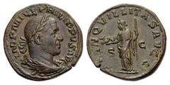 Philip I, 244-249. Sestertius (Orichalcum, 28mm, 17.84 g 12), Rome, 247. IMP M IVL PHILIPPVS AVG Laureate, draped and cuirassed bust of Philip I to right. Rev. TRANQVILLITAS AVGG / S - C Tranquillitas