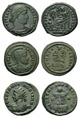ROMAN. Imperial. . Constantine I. Follis (Bronze, 20 mm, 2.82 g, 6), Constantinople. RIC VII 35; Constantine I. Follis (Bronze, 20 mm, 3.06, 6), Rome. RIC VII 194. Constantine II. Follis (Bronze, 19 m