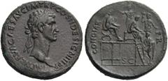 Nerva, 96-98. Sestertius (Orichalcum, 34mm, 27.65 g 6), Rome, 96. IMP NERVA CAES AVG P M TR P COS II DESIGN III P P Laureate head of Nerva to right. Rev. CONGIAR P R On the left, Nerva seated right on
