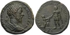 Marcus Aurelius, 161-180. Sestertius (Orichalcum, 32mm, 24.70 g 12), Rome, 172-173. M ANTONINVS AVG TR P XXVII Laureate, draped and cuirassed bust of Marcus Aurelius to right. Rev. RESTITVTORI ITALIAE