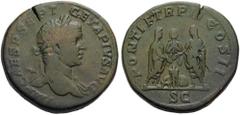 Geta, 209-211. Sestertius (Orichalcum, 31mm, 26.89 g 1), Rome, 210. IMP CAES P SEPT GETA PIVS AVG Laureate head of Geta to right, wearing slight drapery on left shoulder. Rev. PONTIF TR P II COS II / 