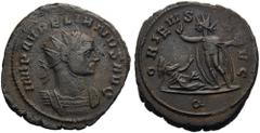 Aurelian, 270-275. Antoninianus (Bronze, 23mm, 4.93 g 11), Rome, 273. IMP AVRELIANVS AVG Radiate and cuirassed bust of Aurelian to right. Rev. ORIENS AVG / Q Sol standing facing, his head turned to le