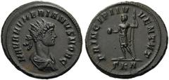 Numerian, as Caesar, 282-283. Antoninianus (Bronze, 21mm, 4.17 g 11), Rome, 282. M AVR NVMERIANVS NOB C Radiate, draped and cuirassed bust of Numerian to right. Rev. PRINCIPI IVVENTVT / ςKA Numerian, 