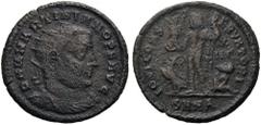 Martinian, Usurper, 324. Follis (Bronze, 20mm, 2.47 g 6), Nicomedia. D N M MARTINIANO P F AVG Radiate, draped and cuirassed bust of Martinian to right. Rev. IOVI CONSERVATORI / X / IIΓ/ SMNA Jupiter s
