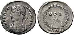 Procopius, Usurper, 365-366. Heavy Siliqua (Silver, 20mm, 3.19 g 6), Constantinople. D N PROCO - PIVS P F AVG Pearl-diademed, draped and cuirassed bust of Procopius to left. Rev. VOT / V within wreath