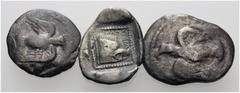 GREEK. Lyttos. A lot containing 3 silver coins. Includes: 1. Drachm, 6.04 g, 20mm, 1. Eagle left/Boar’s head right. Svoronos 25; 2. Hemidrachm, 2.88 g, 18mm, 9. Eagle left/Boar’s head right. Svoronos 