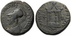 LYDIA, Sardes. Pseudo-autonomous issue, time of Vespasian (69-79). Bronze (18mm, 5.86 g 11), magistrates Marcellus, for the second time, and Titus Claudius Phileinus. ЄΠI TI KΛAY ΦIΛЄINOY CTPA Helmete