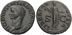 Claudius, 41-54. As (Copper, 29mm, 11.80 g 6), Rome, 50-54. TI CLAVDIVS CAESAR AVG P M TR P IMP P P Bare head of Claudius to left. Rev. LIBERTAS AVGVSTA / S - C Libertas standing facing, her head turn