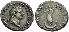 Titus, 79-81. Denarius (Silver, 17mm, 3.45 g 12), Rome, January - June 80. IMP TITVS CAESAR VESPASIAN AVG P M Laureate head of Titus to right. Rev. TR P IX IMP XV COS VIII P P Dolphin coiled round anc