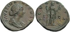 Faustina Junior, Augusta, 147-175. Sestertius (Orichalcum, 33mm, 25.26 g 12), Rome, struck under Marcus Aurelius, 147-175. FAVSTINA AVGVSTA Draped bust of Faustina to right. Rev. FECVNDITAS / S - C Fe